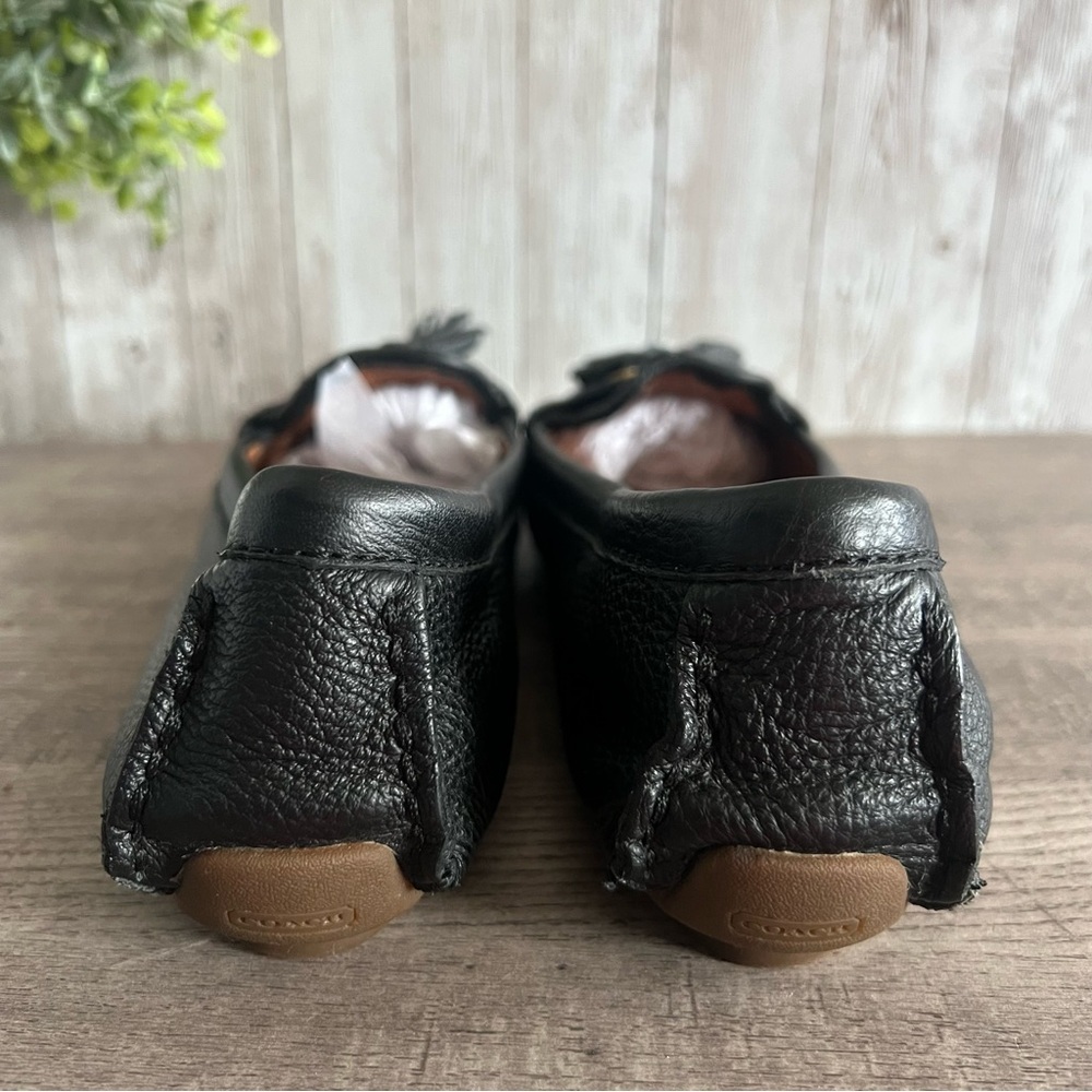 Coach Black Leather Driving Loafers Tassels Preppy Old money Classic Womens 7.5 - Picture 3 of 11